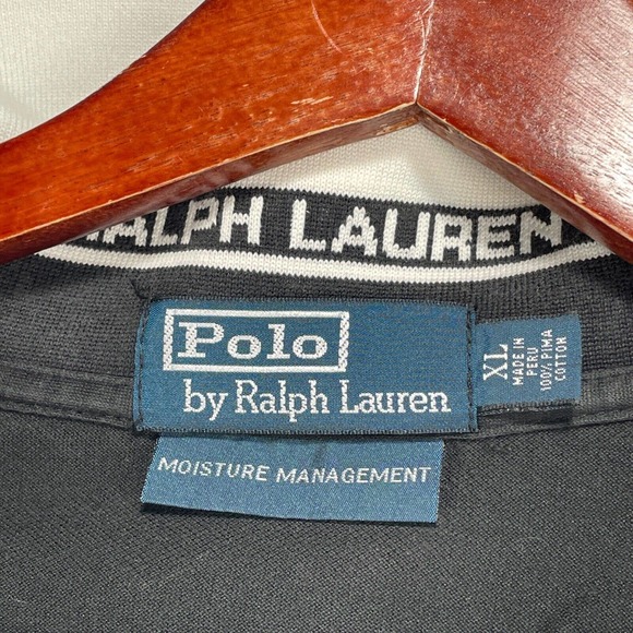 VTG Polo Ralph Lauren Polo Shirt Men XL Black Moisture Management Flip Collar - Picture 4 of 8
